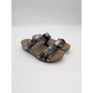 Romika Shoes Womens Size 6.5 Silver Slide Sandals Comfort Medallion Adjustable